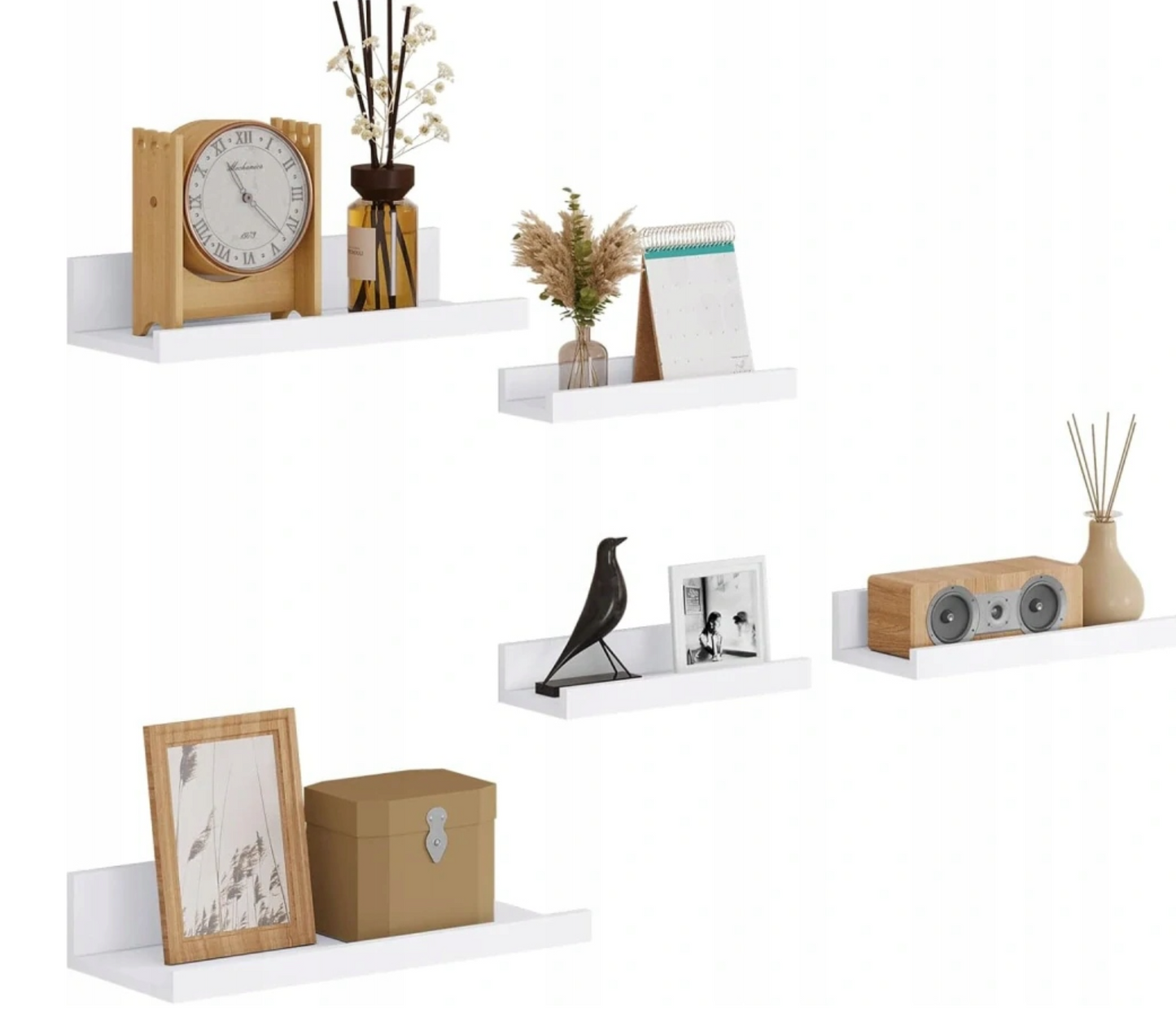 Eugad Wandregal-Set mit 5 Regalböden – Weißes MDF – 40 x 16 x 8 cm – Moderne Wandregale für Wohnzimmer, Schlafzimmer, Küche und Flur