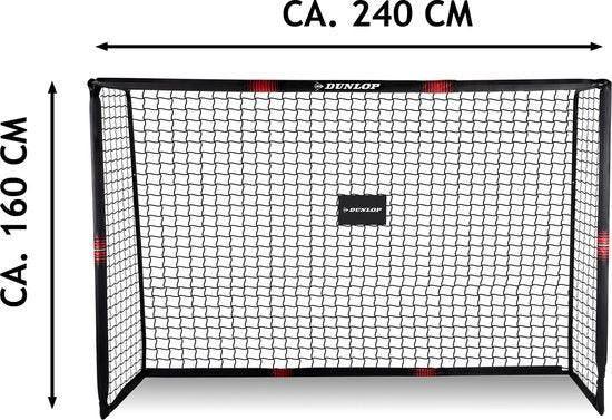 Dunlop Voetbaldoel - Voetbal Goal 240 x 160 x 85 cm - Voetbalgoal Groot - Buitenspeelgoed voor Kinderen en Volwassenen - Snelle Montage - Voetbal Training Doel - Metaal - Zwart/ Rood