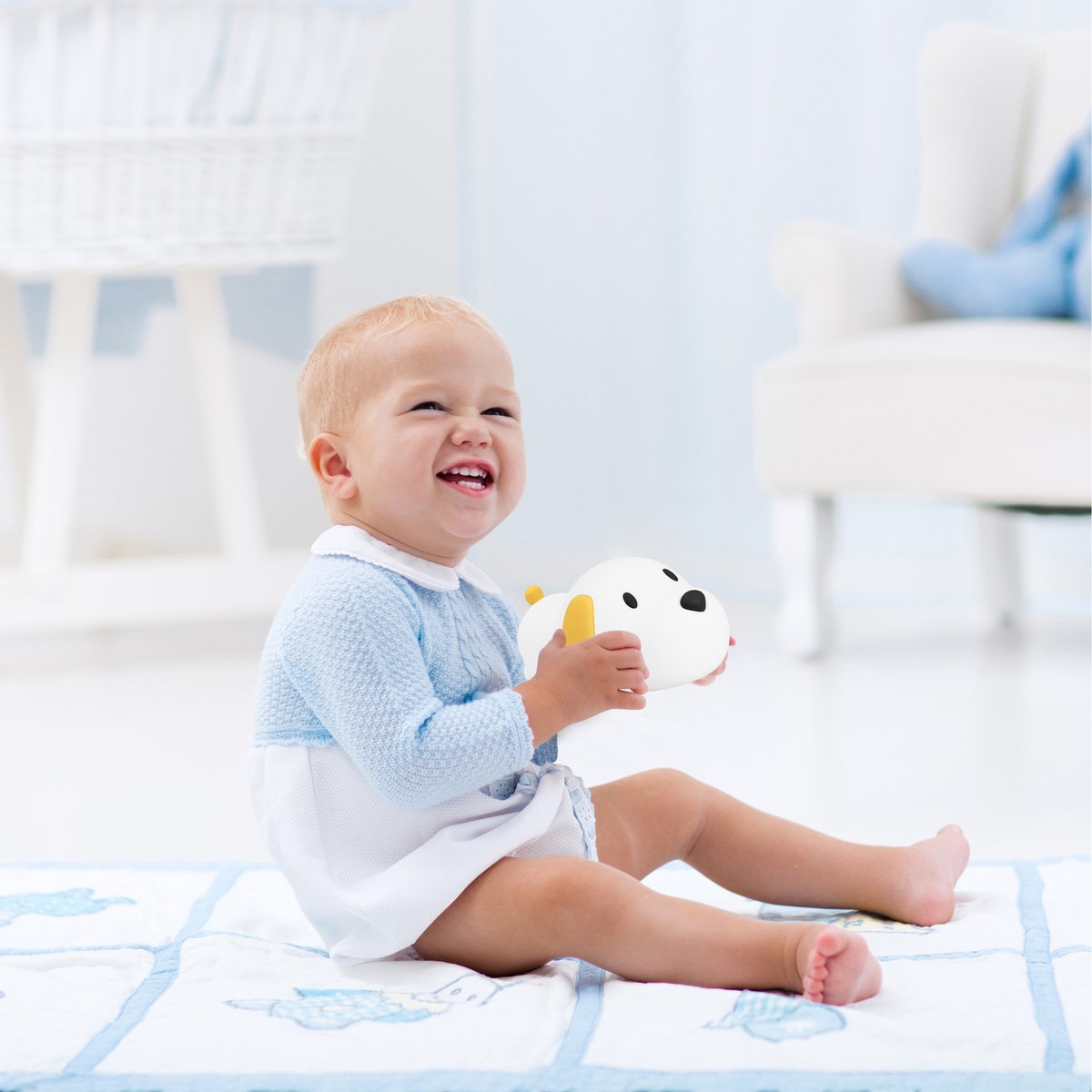 Sleepy Friends Kinder Nachtlicht Hund Grau 95x97x100 mm - Dimmbares USB Wiederaufladbares Nachtlicht für Baby und Kinderzimmer