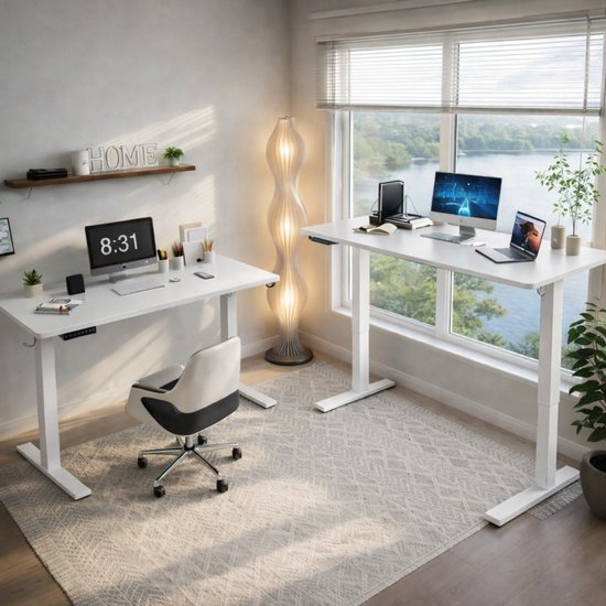 Bayt Sitz-Steh-Schreibtisch - Elektrischer Schreibtisch - Höhenverstellbarer Schreibtisch - 120 x 60 cm - Weiß