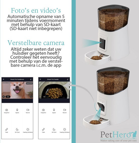 PetHero 3 Feeder White - Einstellbare Kamera - Smartphone-Steuerung - automatischer Futternapf für Katze oder Hund - 6,0 L