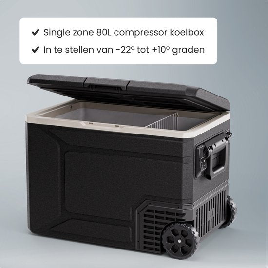 Auronic Electric Cool Box - Kompressor - 80L - 12V und 240 Volt - Camping Kühlschrank - Frigobox Auto - Mit Rädern und Griff - Schwarz