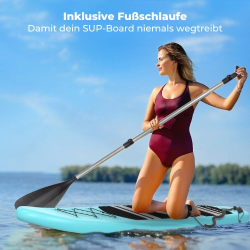 LifeGoods SUP Board - Mit Sitz - Aufblasbares Paddle Board - Komplettset - Max. 135KG - 320x81cm - Mintgrün/Schwarz