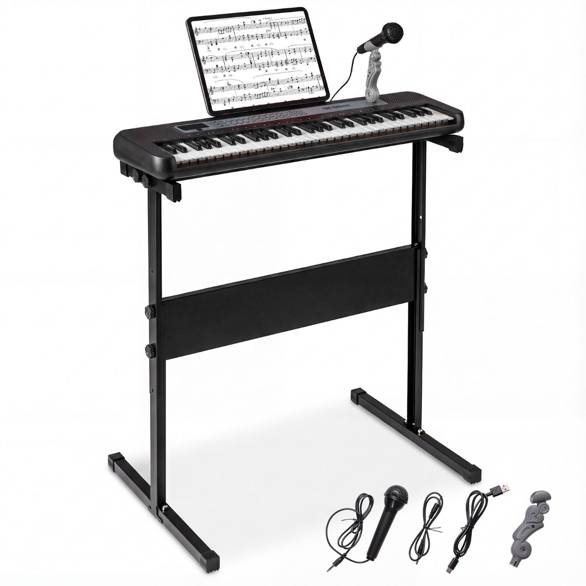 Coast Kinderkeyboard – 61 Tasten – verstellbarer Ständer – mit Mikrofon und Notenständer – schwarz/rot