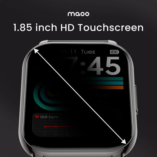 Maoo Amplify 2 Smartwatch Damen und Herren - Geeignet für Android und iOS - Silikon & Milanese Band - WhatsApp Kompatibel - Volle Belfunktion - Multisport - Herzfrequenzmesser und Blutdruckmesser - Schlafmonitor - Valentinstag Geschenk - Schwarz