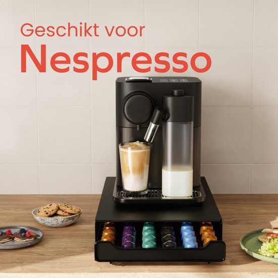 KitchenBrothers Kaffeekapselhalter – Kapselhalter – Passend für Nespresso – 60 Kapseln – Kapselhalter – Mit Schublade – Schwarz