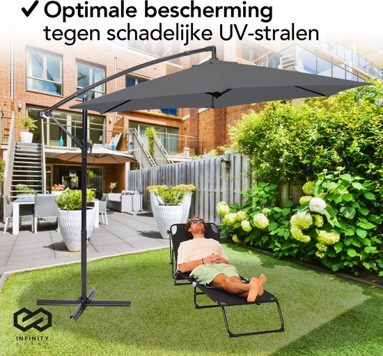 Infinity Goods - Sonnenschirm - 300 cm - inkl. Kreuzfuß - wasserdicht - dreh- und neigbar - höhenverstellbar - anthrazit