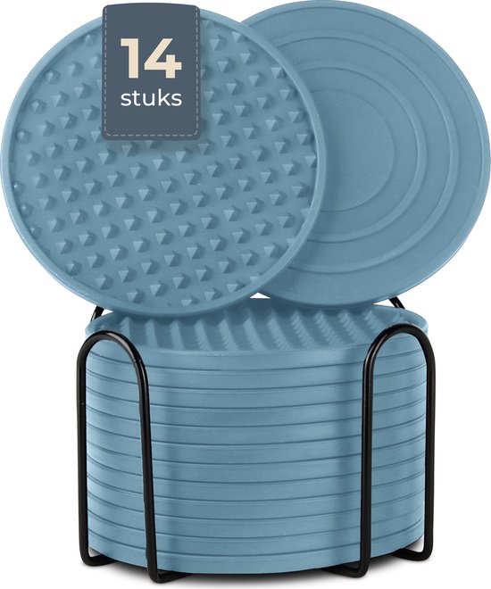 Castagnola Silikon-Untersetzer - Untersetzer für Gläser - Design-Untersetzer mit Halter - Untersetzer-Set - Anti-Rutsch - 14er-Set - Grün