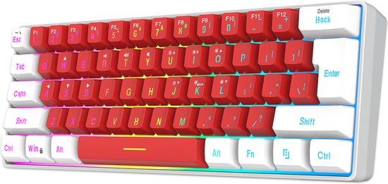 HXSJ V700 RGB Membrane kabelgebundene Gaming-Tastatur - 61 Tasten - Qwerty - Rot Weiß