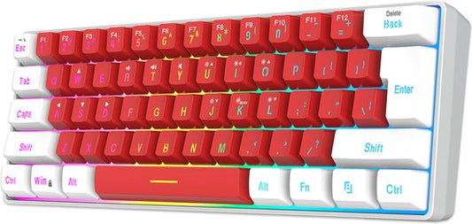 HXSJ V700 RGB Membrane kabelgebundene Gaming-Tastatur - 61 Tasten - Qwerty - Rot Weiß