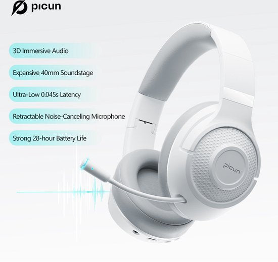 Picun - BG-01 - Kopfhörer - Gaming-Headset - Kabellos/Bluetooth - Multi-Plattform - Weiß