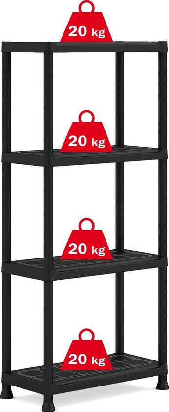Keter Regal Plus 60/4 – Aufbewahrungsregal mit 4 Einlegeböden – 60 x 30 x 135 cm – Schwarz
