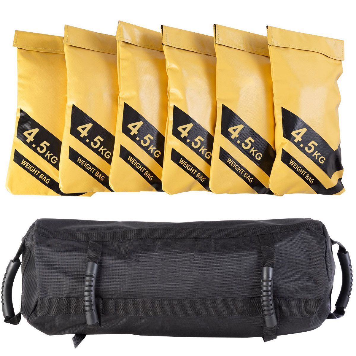 Coast Powerbag Trainingssandsack – verstellbares Gewicht – 6 Griffe – schwarz/gelb