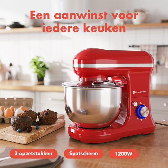 KitchenBrothers - Küchenmaschine - Küchenroboter - 5L - Küchenmixer - 1200W - Rot