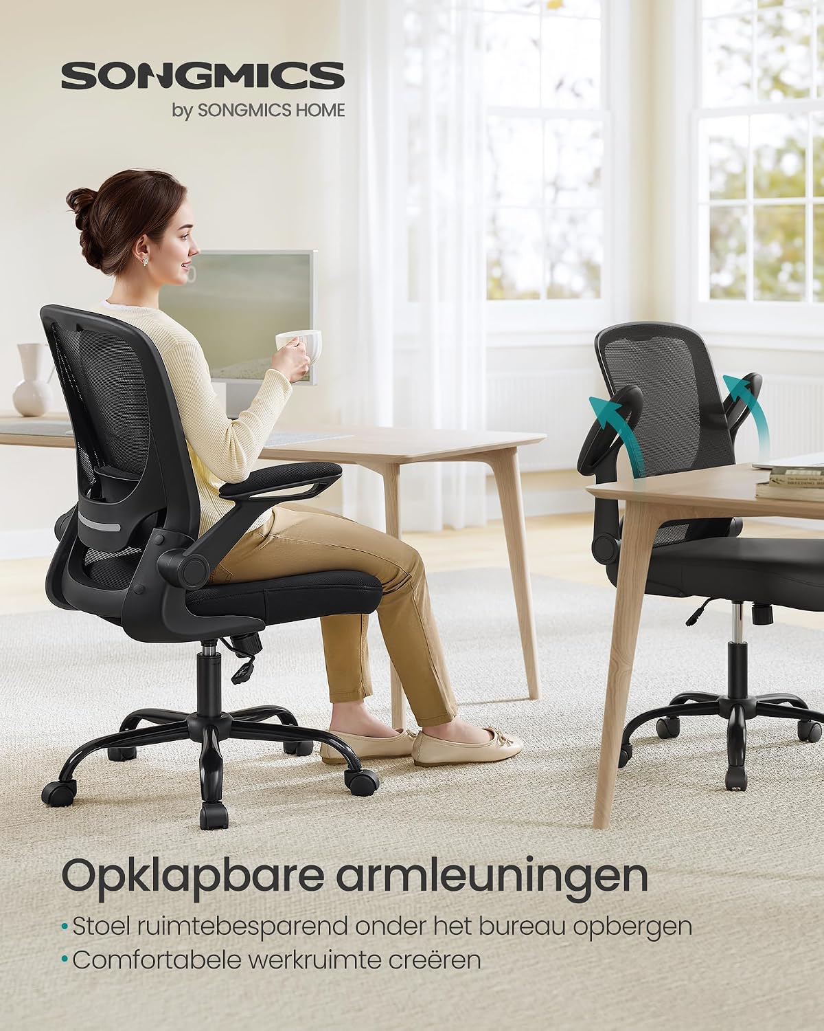Songmics ergonomischer Bürostuhl OBN37BK – Klappbare Armlehnen – Schwarz