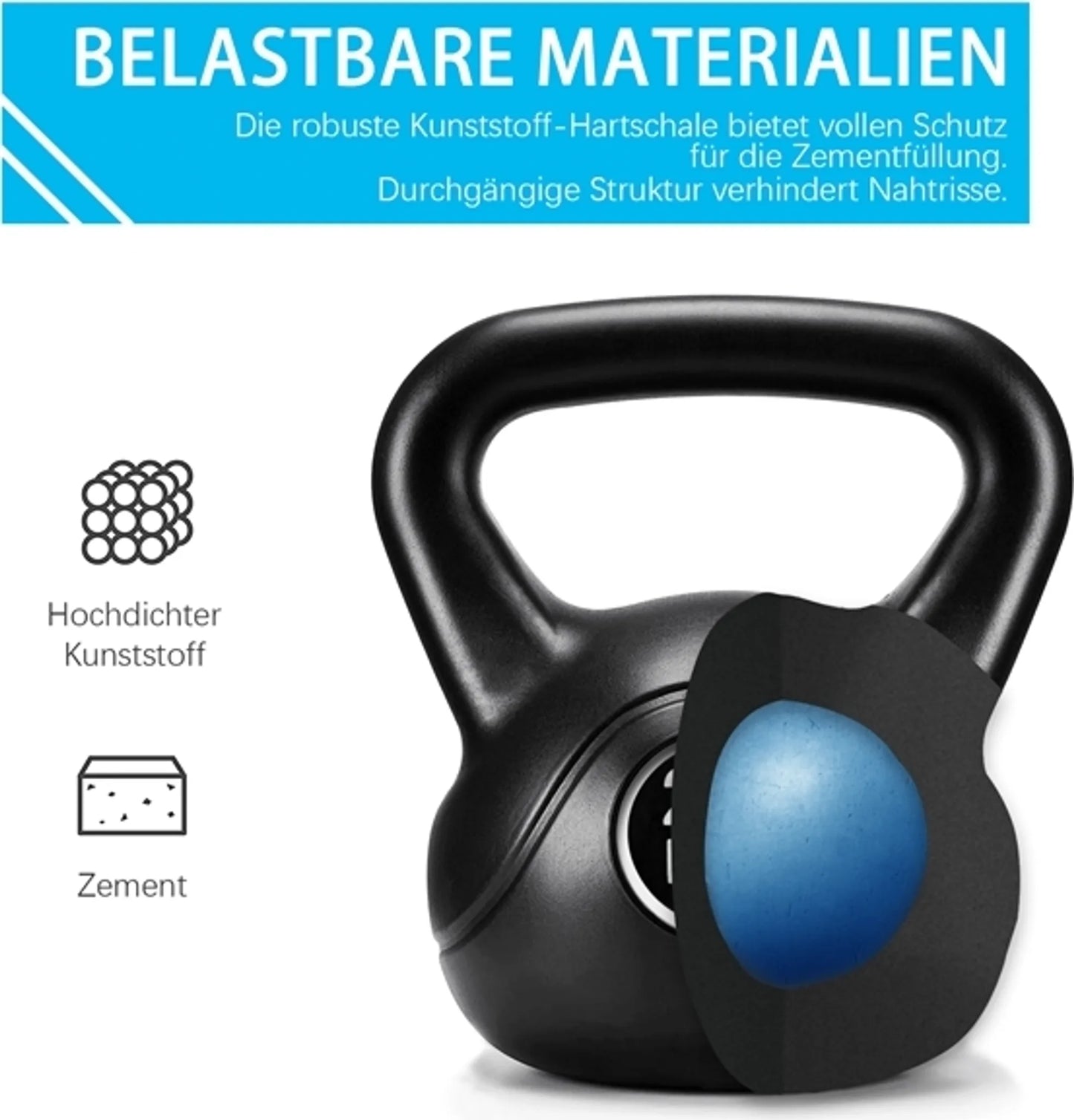 Yaheetech Kettlebell 20 kg - 27,5 x 26,5 x 34 cm - Features Ergonomischer Griff und Anti-Kratz-Kunststoff-Gehäuse und Zement-Füllung - für Krafttraining und Home Gym - Schwarz Kunststoff und Beton