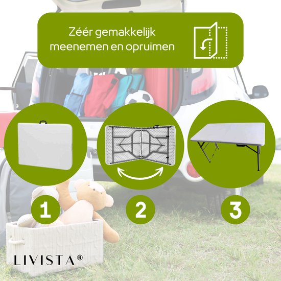 Livista® Klapptisch - Klapptisch - 180 x 70 cm - Klapptisch - Rutschfest und wetterfest - Weiß