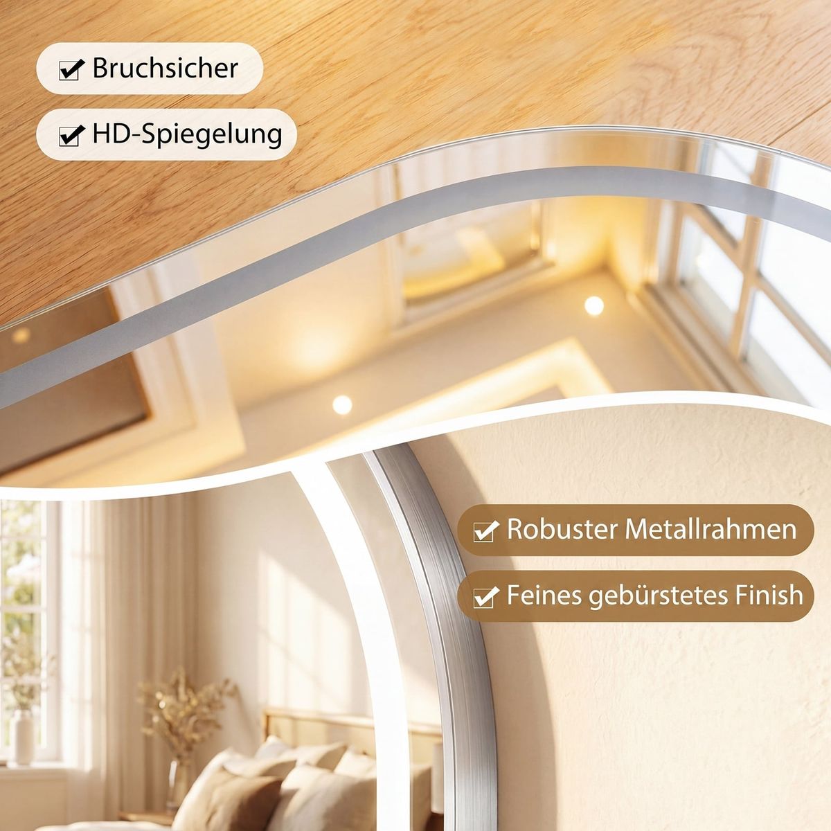 Coast Badezimmerspiegel mit LED-Beleuchtung – ovaler Wandspiegel – Antibeschlagfunktion – silber 50 x 80 cm