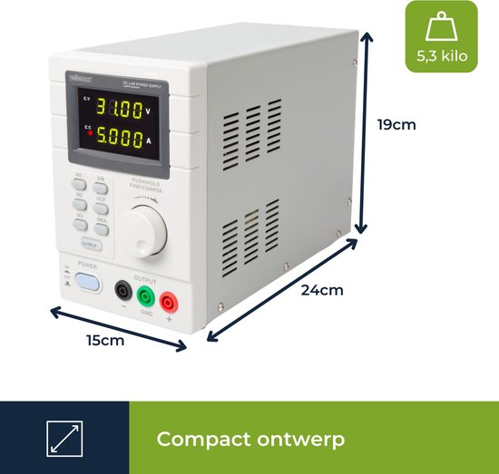 Velleman Labornetzgerät, programmierbar über PC, einstellbar, 0-30 VDC/5 A, Strombegrenzung, Kurzschlussschutz, zwei 4-stellige LED-Anzeigen, USB-Anschluss