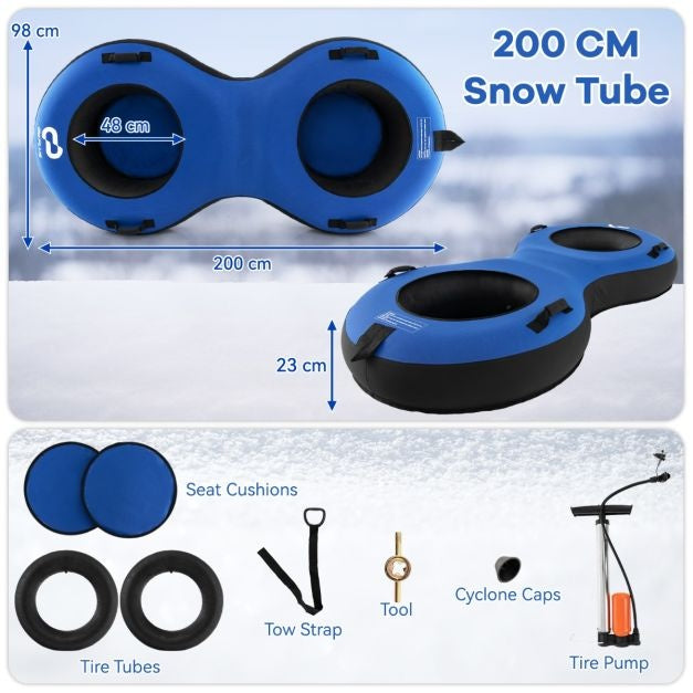 Coast 2-Sitzer-Schneeschlitten - 200 cm - Mit Kordelzug - Blau