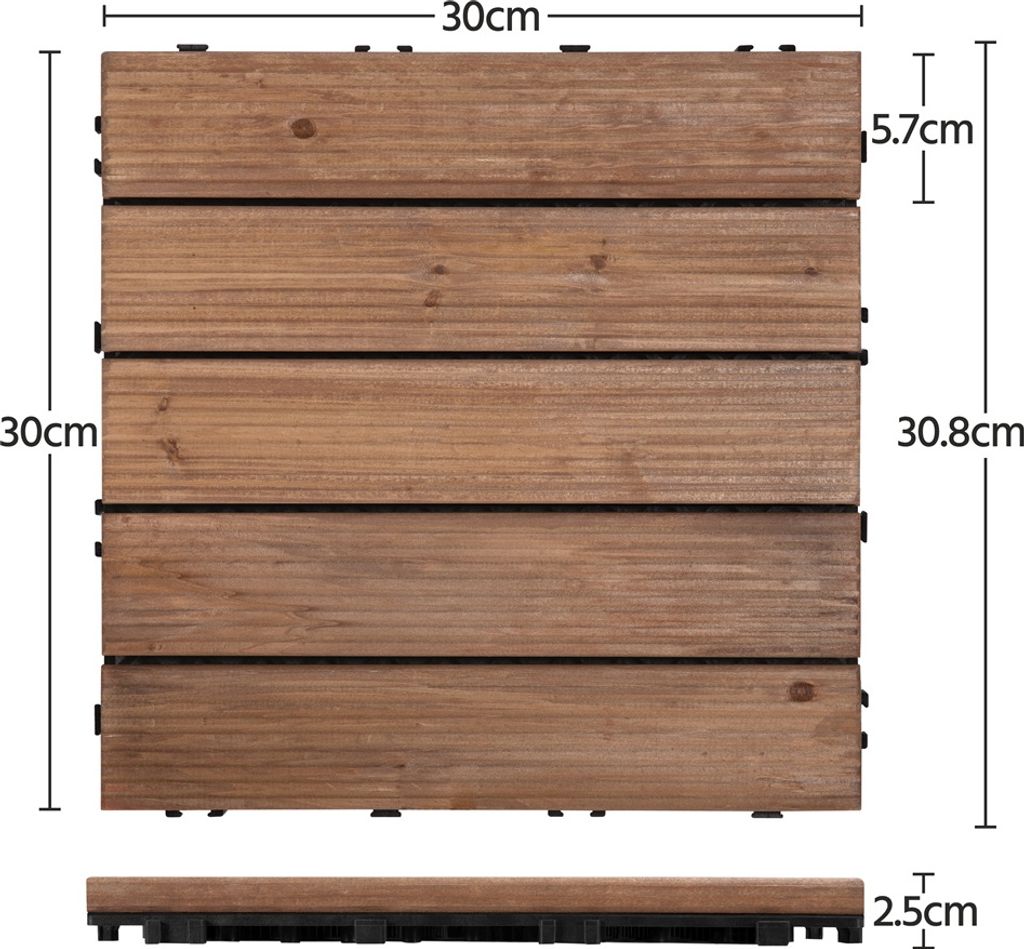 Yaheetech Holz-Klickfliesen – 11 Stück – ca. 1 m² – 30 x 30 cm – Braun