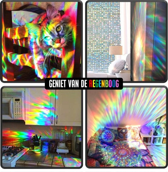 Homewell Fensterfolie HR++ 60x200cm - Solar & Isolierend - Statisch - Regenbogen Mosaik