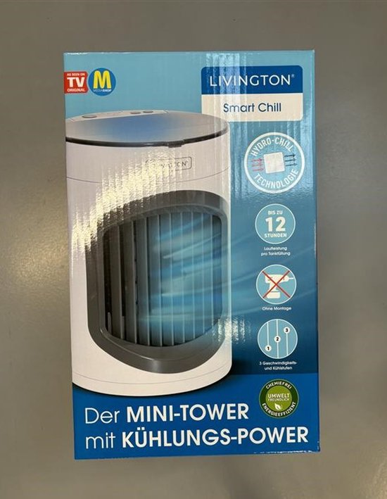 Livington SmartChill weiß – tragbarer Luftkühler – Wasserkühlung – Luftkühler – 3 Geschwindigkeitsstufen – 12 Stunden Kühleffekt