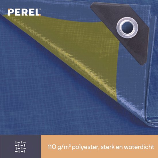 Perel-Abdeckplane, robust, 10 Ösen, verstärkte Ecken, rechteckig, blau/grün, 110 g/m², 2 x 3 m