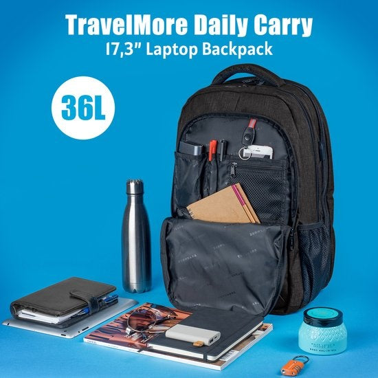 TRVLMORE Rucksack - 36L - 17.3 Zoll - Laptop-Rucksack - Schultasche - Unisex - Spritzwassergeschützt Anthrazit