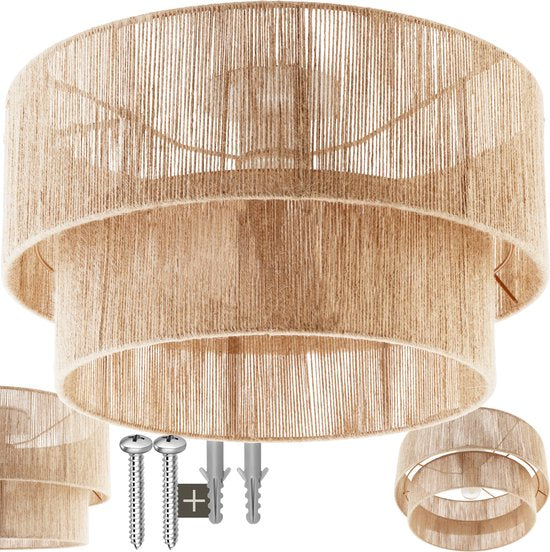 tectake Deckenleuchte im Boho-Stil - Hängeleuchte mit Jute-Lampenschirm - 40W