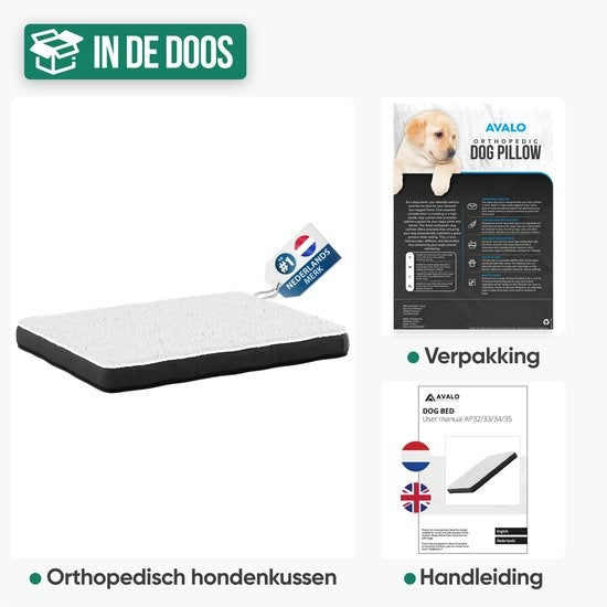 Avalo Orthopädisches Hundekissen S - 45x65 cm - Waschbar / Memory Foam / Anti-Rutsch - Orthopädischer Hundekorb