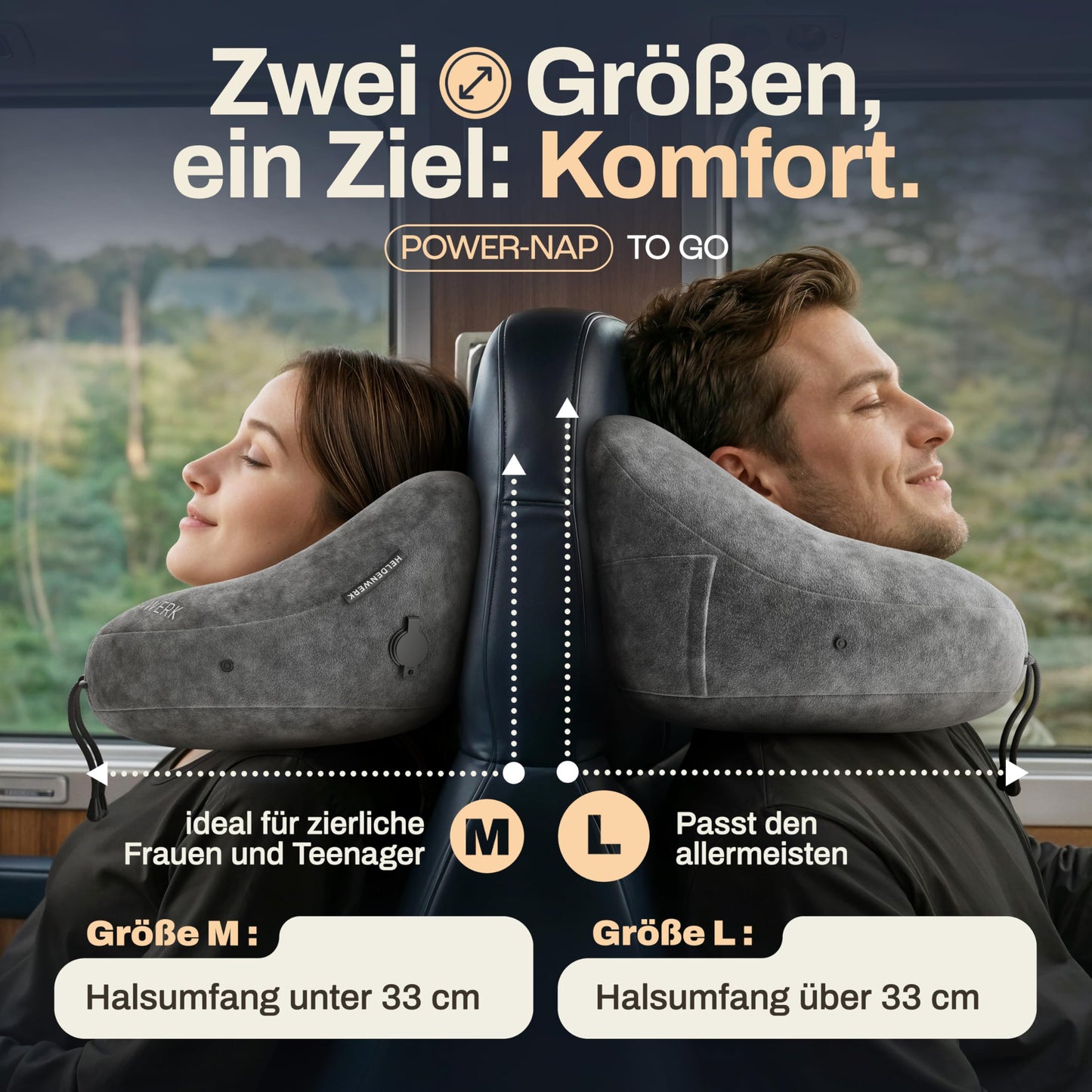 Heldenwerk Nackenkissen – Aufblasbar – Komfortventil – Kapuze – Large – Dunkelgrau
