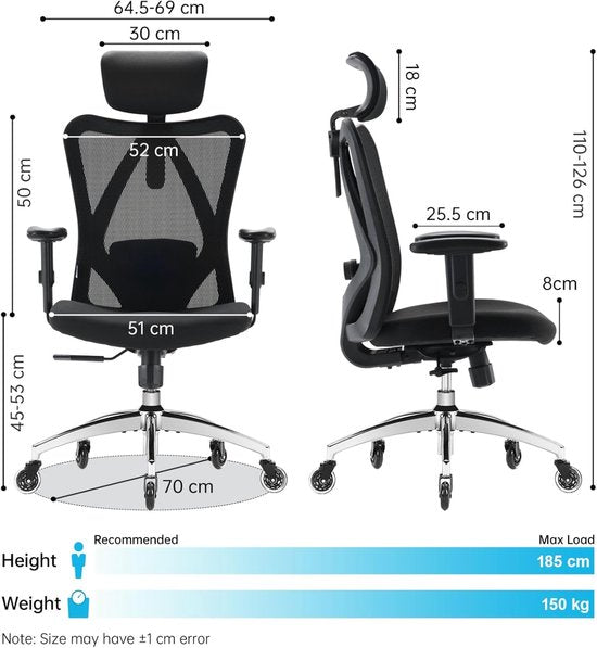 SIHOO M18 PRO Ergonomischer Bürostuhl – Verstellbare Lendenwirbelstütze – Atmungsaktives Netzgewebe – Schwarz