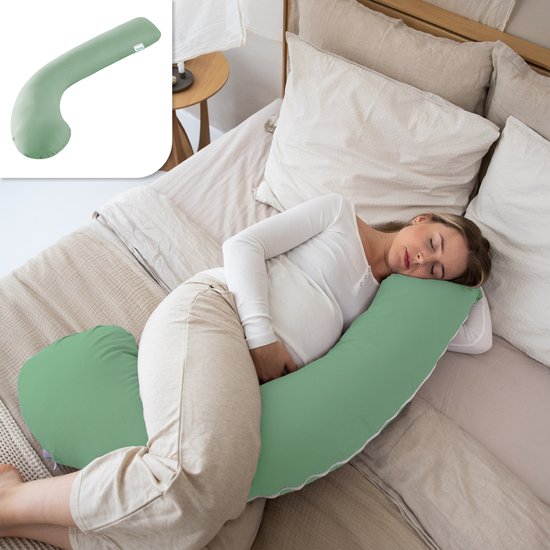 Litollo Schwangerschaftskissen in J-Form – Stillkissen 145 cm – Seitenschlafkissen Grün – Körperkissen mit abnehmbarem Bezug – Stillkissen – Body Pillow