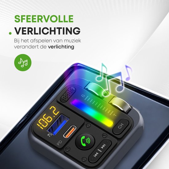 iSetchi Bluetooth FM Transmitter - Quick Charge 3.0 - Auto-Carkit - USB C - Drahtlos