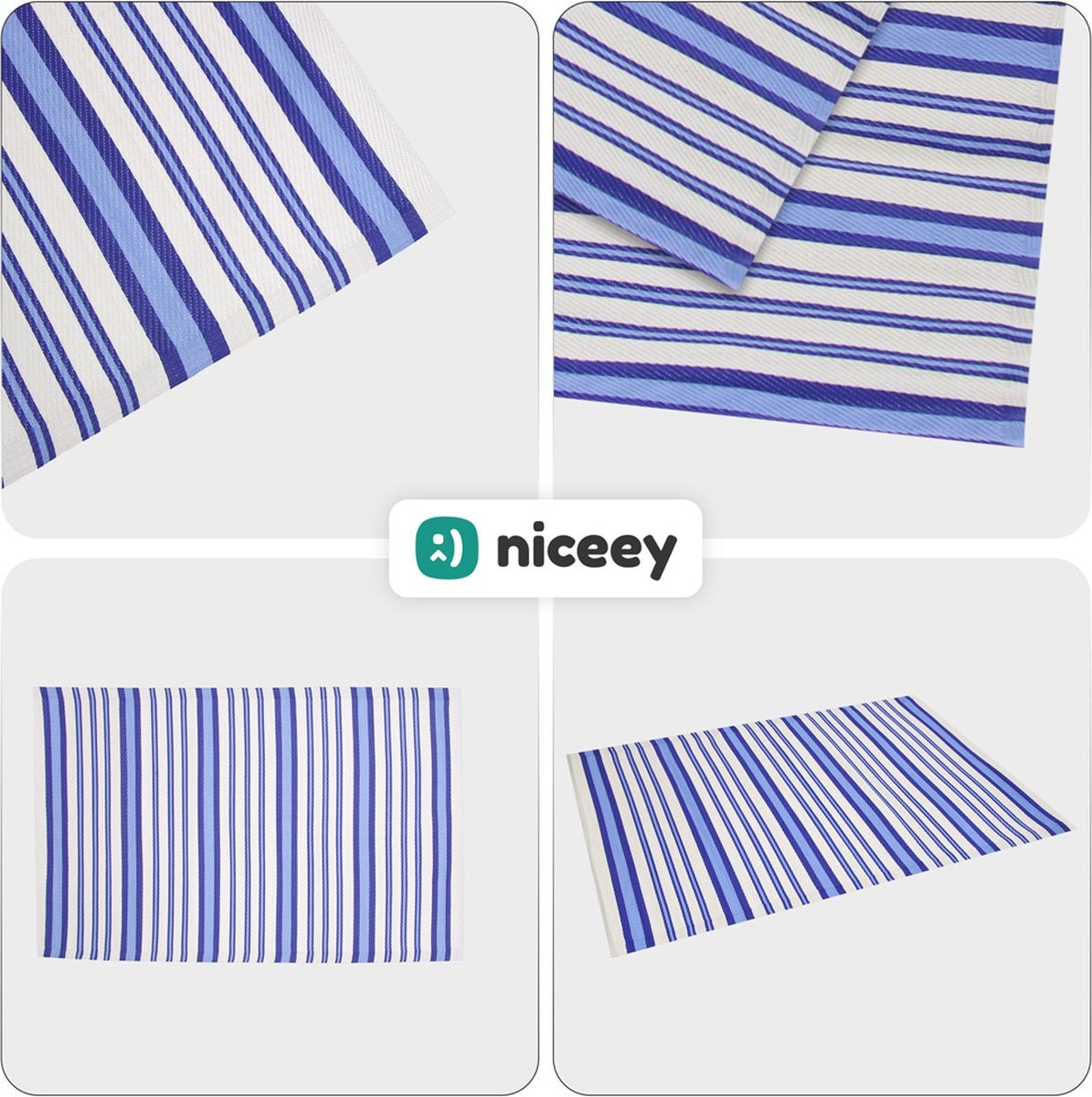 Niceey Outdoor Teppich - Gartenteppich - 120x180cm - Blau/Weiß