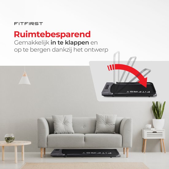 FitFirst® Jogger - Laufband mit eingebauten Lautsprechern und App - Zusammenklappbar und mobil - Mit Fernbedienung - Display mit Trainingsinformationen - Telefonhalterung - Bluetooth - Heimtrainer Fitness - Ideal für unter dem Schreibtisch