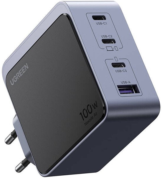 Ugreen Nexode S 100 W 4-Port-GaN-Schnellladegerät EU grau Mobilcomputer, Mobiltelefon, Laptop, Powerbank, Tablet Grau Netzteil für den Innenbereich