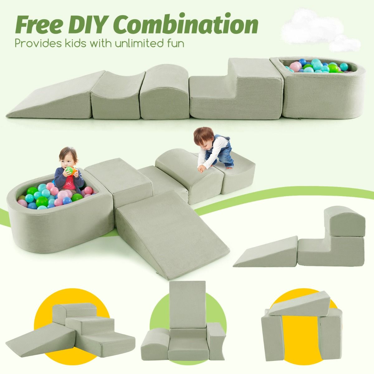 Coast Kletter- und Krabbel-Set – 5-teiliges Set aus weichen Spielblöcken mit Bällebad – grün