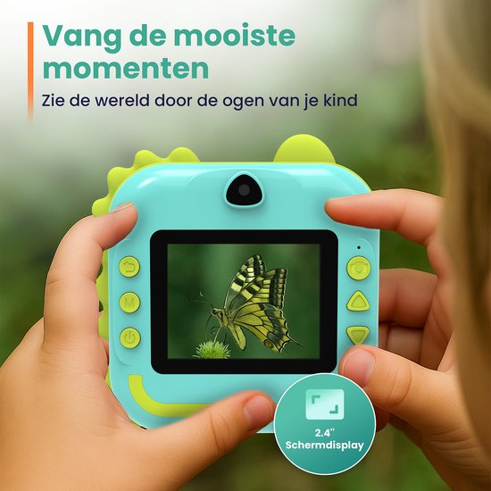ODESSEY Kinderkamera mit Drucker - Full HD - Selfie-Kamera - 32GB SD-Karte - Foto - Video - Spiele - Digitalkamera Kinder - Fotokamera für Kinder - Dino