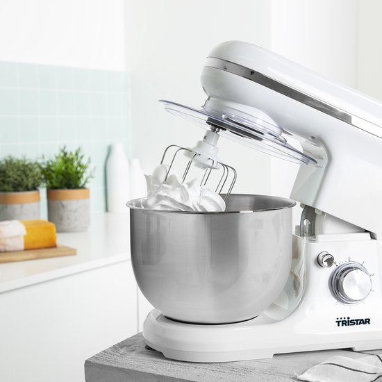 Tristar Küchenmaschine MX-4817 – Küchenmixer mit 5-Liter-Rührschüssel – Inklusive 3 Knethaken – Küchenroboter – 6 Programme – Spülmaschinenfest – 1200 Watt – Weiß