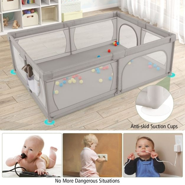 Coast Baby Laufstall mit 50 Bällen und 2 Türen - 206 x 147 cm - grau