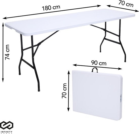 Infinity Goods Zusammenklappbarer Tisch - Klapptisch - 180 x 70 x 74 cm - Campingtisch - Gartentisch - Tragbar - Weiß