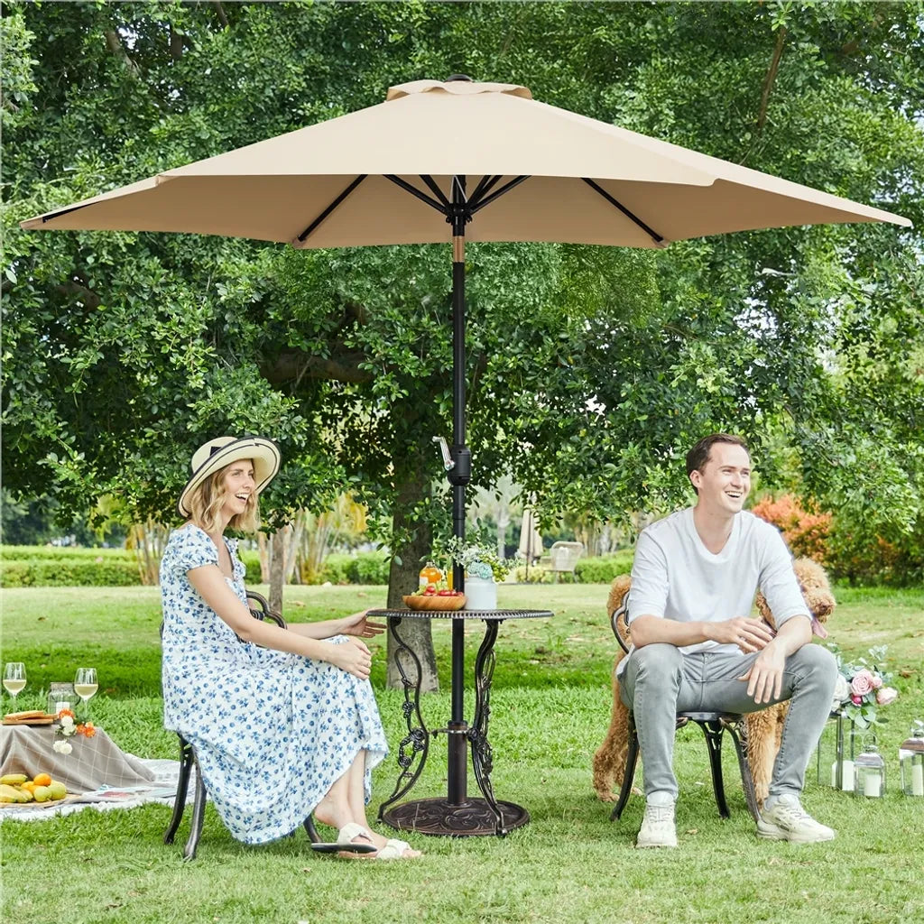 Yaheetech Gartenschirm mit Neigungsfunktion und Pendel – Hellbraun – Ø 269 x 241 cm