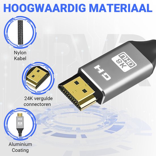 SBVR - HDMI Kabel 2.1 - 8K Ultra HD - 4K 120 Hz - Nylon HDMI Kabel - 1.2 Meter