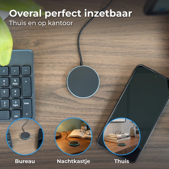Nuvance Kabelloses Ladegerät 15 W – Kabelloses Ladegerät – Kompatibel mit MagSafe – USB-C – Schnellladegerät – Wireless Charger – Schwarz