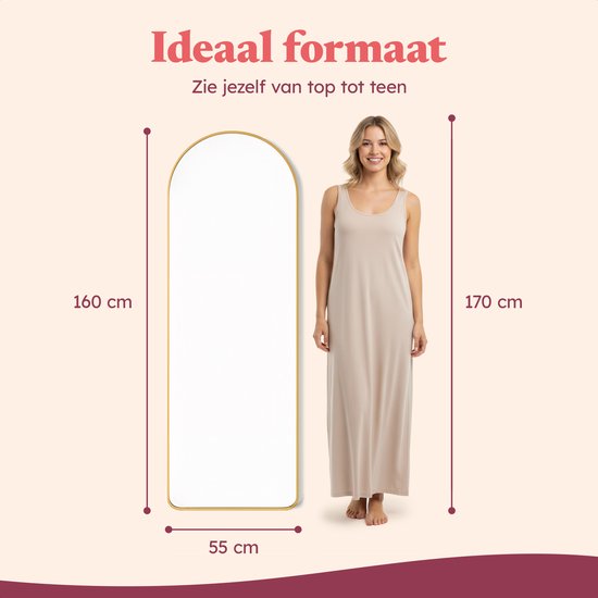 Fraay Pass Mirror 160x55cm - Stehend & hängend - Minimalistischer Wandspiegel - Stehspiegel - Gebürstetes Gold