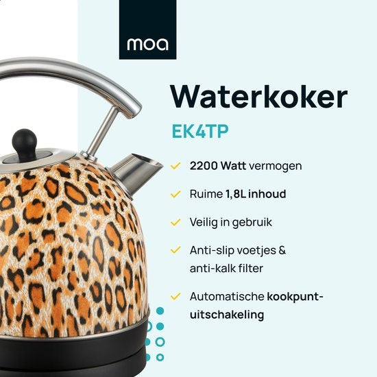 MOA Retro-Wasserkocher Panther Print - Elektrisch - Edelstahl - EK4TPA