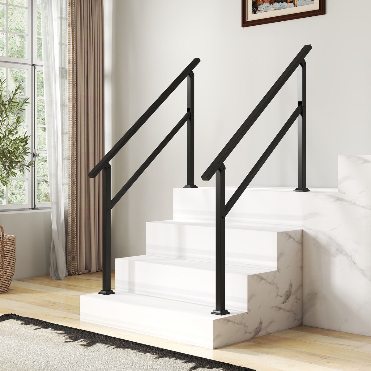 Coast Metall-Treppengeländer – Verstellbarer Winkel – Geeignet für 0–4 Stufen – Schwarz – 138 x 92 cm