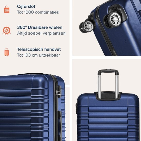 TRVLMORE - Kofferset - 3 Stück - 38L (Handgepäck) + 70L + 110L - Dunkelblau